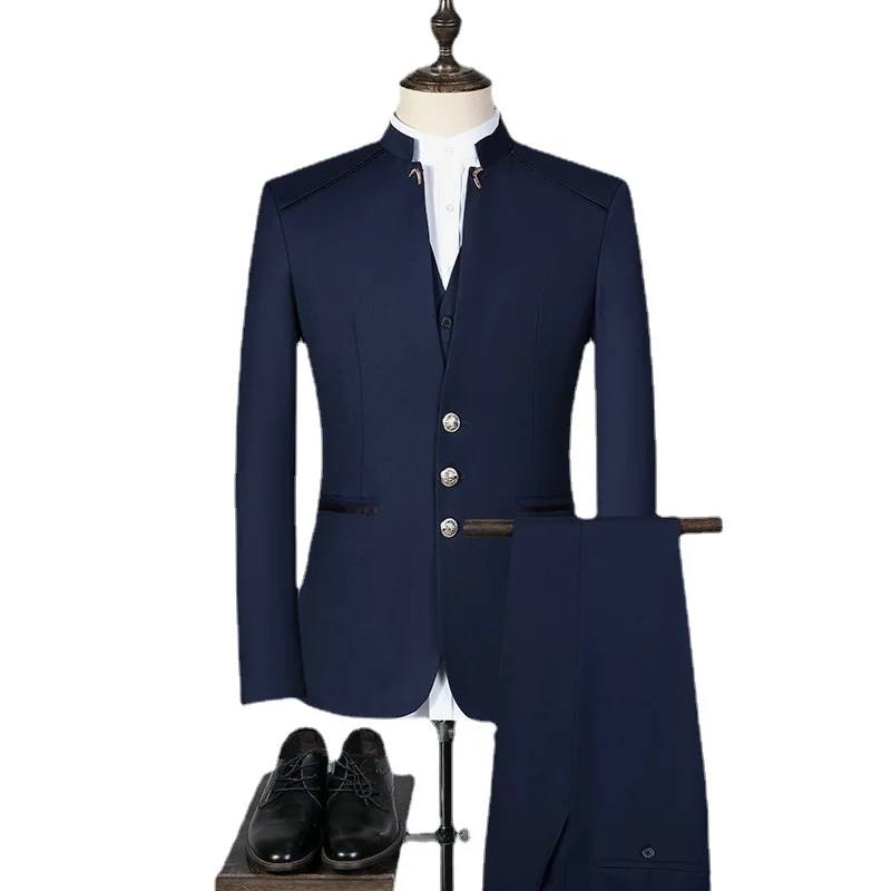Stand Collar Men Blazer Pants Vest Business Men's Wedding Suit Jacket Coat Trousers Waistcoat High Quality Slim Vest Dress Set
Stand Collar Men Blazer Pants Vest Business Men's Wedding Suit Jacket Coat Trousers Waistcoat High Quality Slim Vest Dress Set
