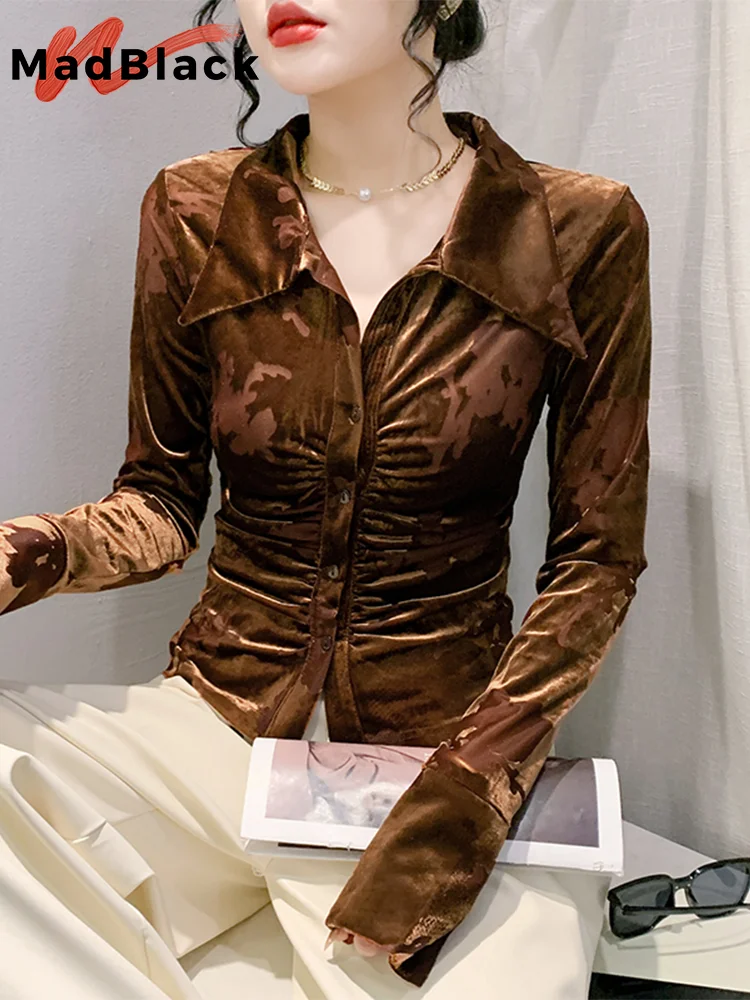MadBlack European Clothes Shirt Women Sexy Turn Down Collar Velvet Ruched Slim Tops Long Sleeve Workwear Blouses Spring T42753JM
MadBlack European Clothes Shirt Women Sexy Turn Down Collar Velvet Ruched Slim Tops Long Sleeve Workwear Blouses Spring T42753JM