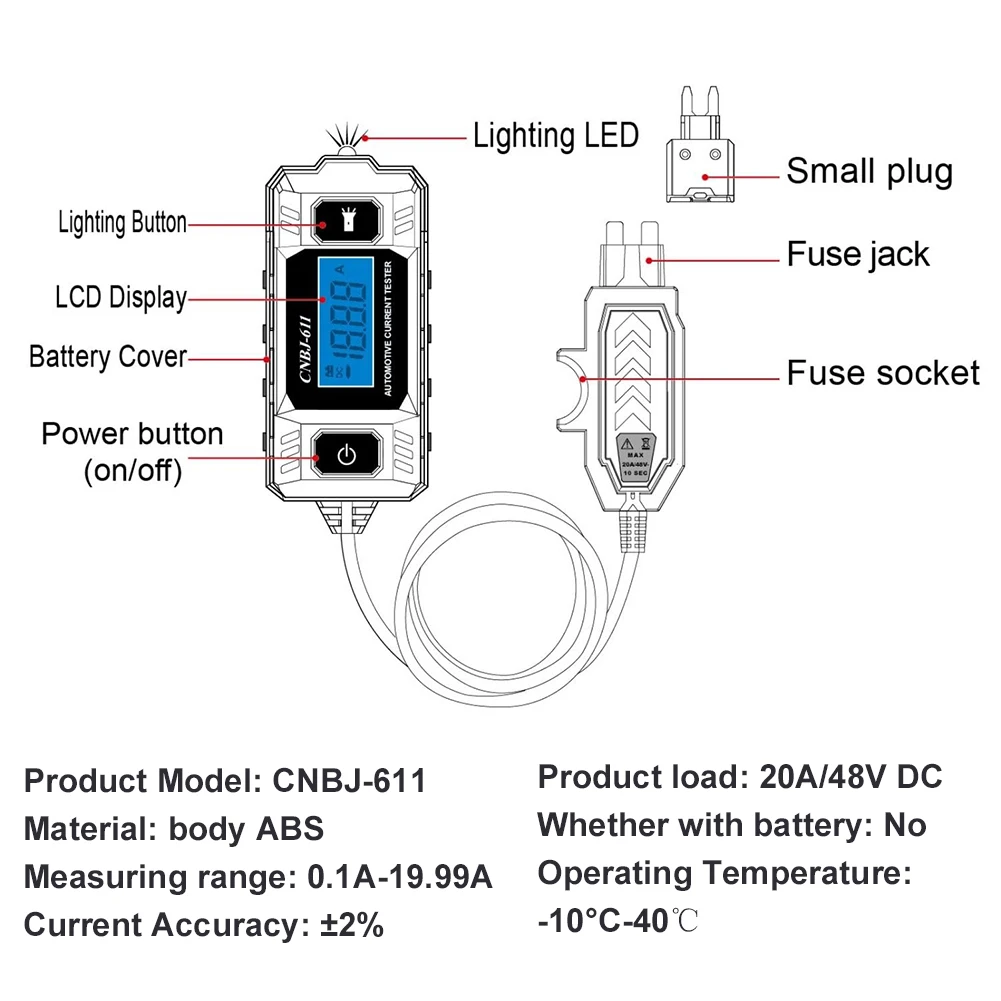 Car Leakage Analyzer LCD Display Automotive Fuse Current Testing Tool Max 48V Blade Fuse Circuit Measurement Fault Test Tool
Car Leakage Analyzer LCD Display Automotive Fuse Current Testing Tool Max 48V Blade Fuse Circuit Measurement Fault Test Tool