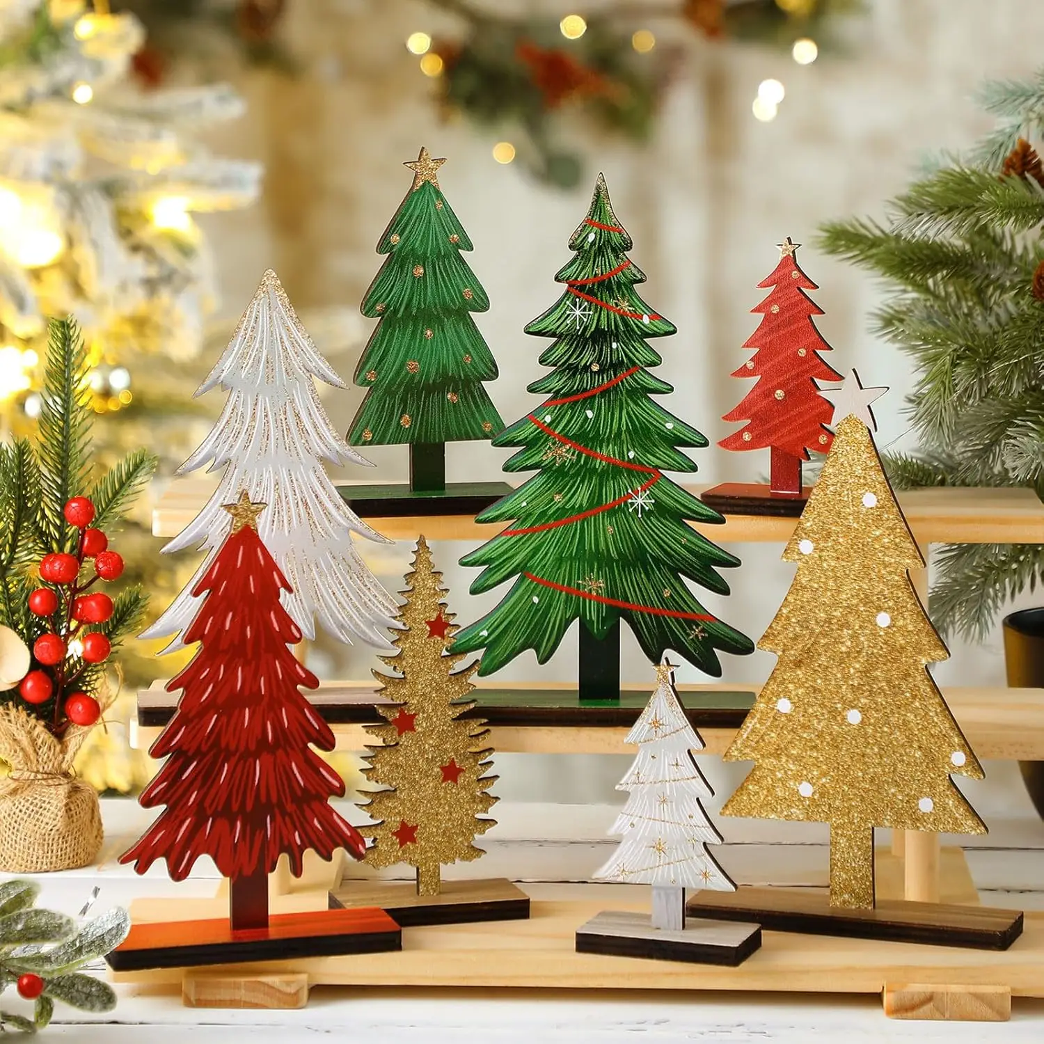 8 Pcs Wooden Christmas Trees Glitter Lime Green & Red Tabletop Decor Rustic Xmas Centerpiece
8 Pcs Wooden Christmas Trees Glitter Lime Green & Red Tabletop Decor Rustic Xmas Centerpiece