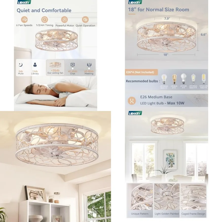 Caged Ceiling Fans with Lights, White Flush Mount Ceiling Fan with RemoteandApp, Small Low Profile Bladeless Ceiling Fan Light
Caged Ceiling Fans with Lights, White Flush Mount Ceiling Fan with RemoteandApp, Small Low Profile Bladeless Ceiling Fan Light