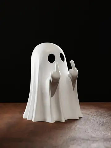 Cute Middle Finger Ghost Statue, Small Halloween Decor for Home, Centerpiece for Coffee Table, Adorable Horror Figure