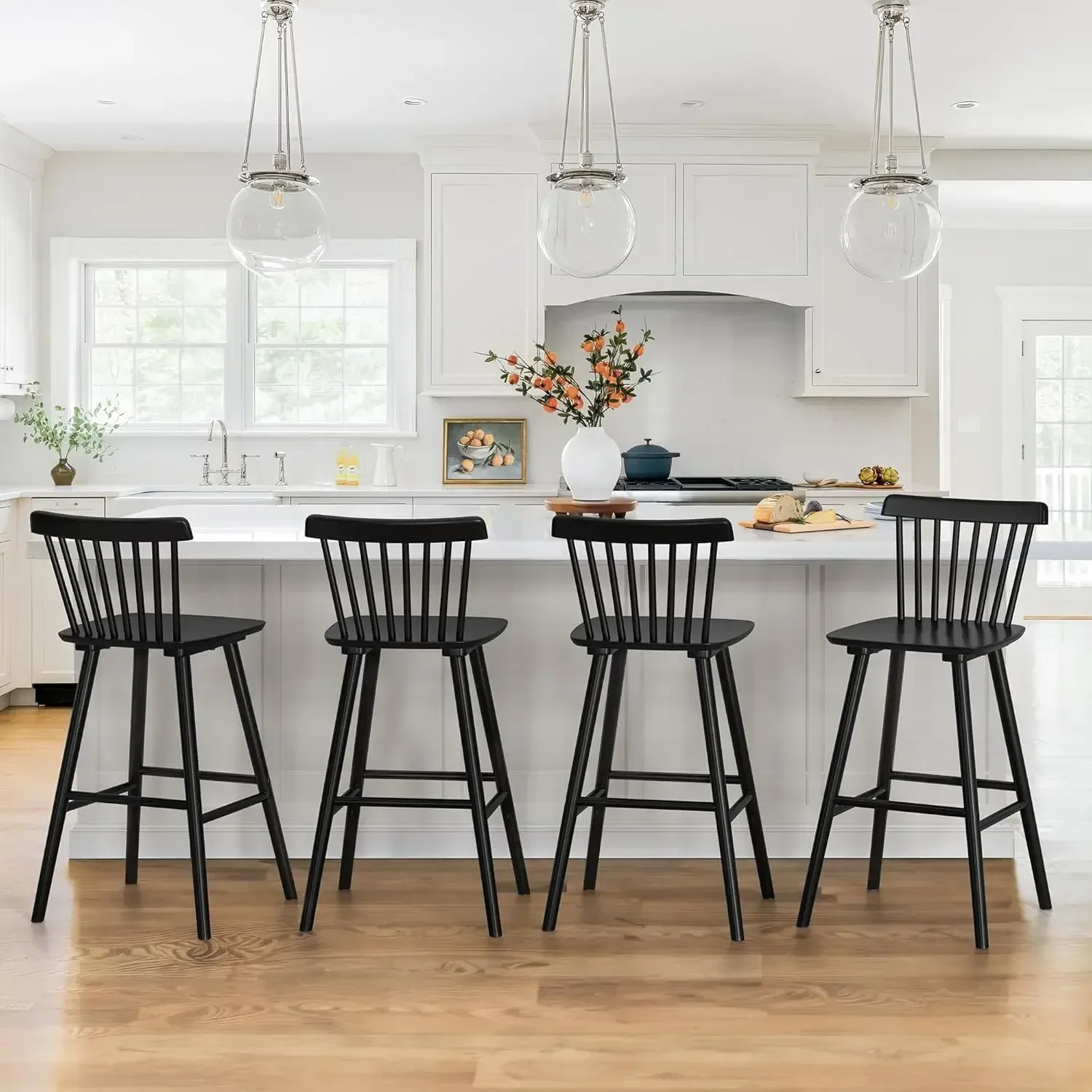 Upgraded Windsor Wooden Black Bar Stools Set of 4, 30 Inch Bar Height Barstools with Spindle Back/Bigger Seat for Kitchen Island
Upgraded Windsor Wooden Black Bar Stools Set of 4, 30 Inch Bar Height Barstools with Spindle Back/Bigger Seat for Kitchen Island