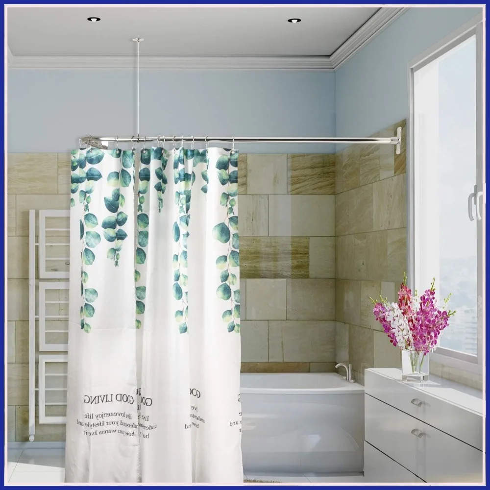 L Shaped Shower Curtain Rod with Ceiling Support, Corner Bathtub Curtain Rod, Chrome Finish, Adjustable 62x27 Inches
L Shaped Shower Curtain Rod with Ceiling Support, Corner Bathtub Curtain Rod, Chrome Finish, Adjustable 62x27 Inches