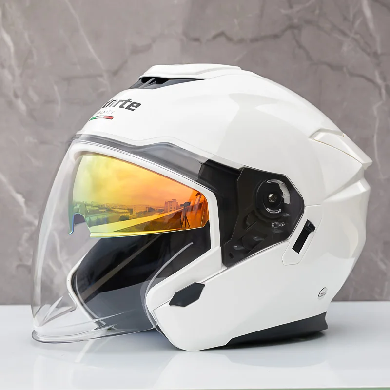 Double Lens Half Helmet Mxnrte Bright White Motorcycle Helmet Off-Road Safety Helmet DOT Approved Casco Casque Men and Women
Double Lens Half Helmet Mxnrte Bright White Motorcycle Helmet Off-Road Safety Helmet DOT Approved Casco Casque Men and Women