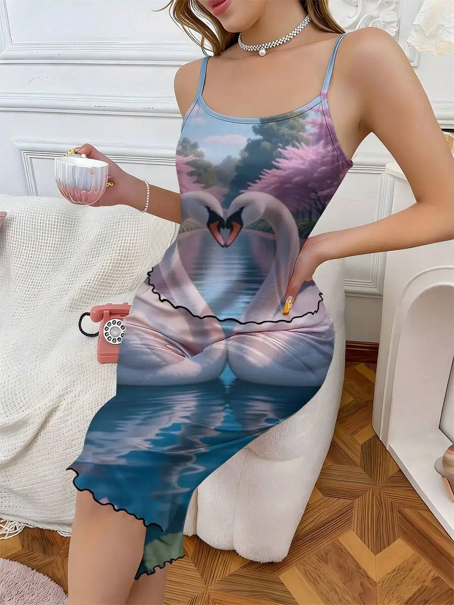Womens Swan Lake Print Sleeveless Pajama Set 100% Polyester
Womens Swan Lake Print Sleeveless Pajama Set 100% Polyester