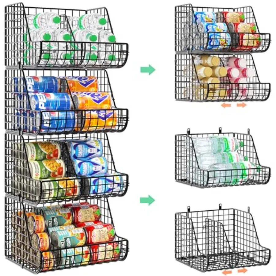 Stores Up to 72 Cans, Can Storage Organizer for Pantry Shelves, 4-Tier Kitchen Can Holders with 4 Adjustable Dividers, Wire Dri
Stores Up to 72 Cans, Can Storage Organizer for Pantry Shelves, 4-Tier Kitchen Can Holders with 4 Adjustable Dividers, Wire Dri