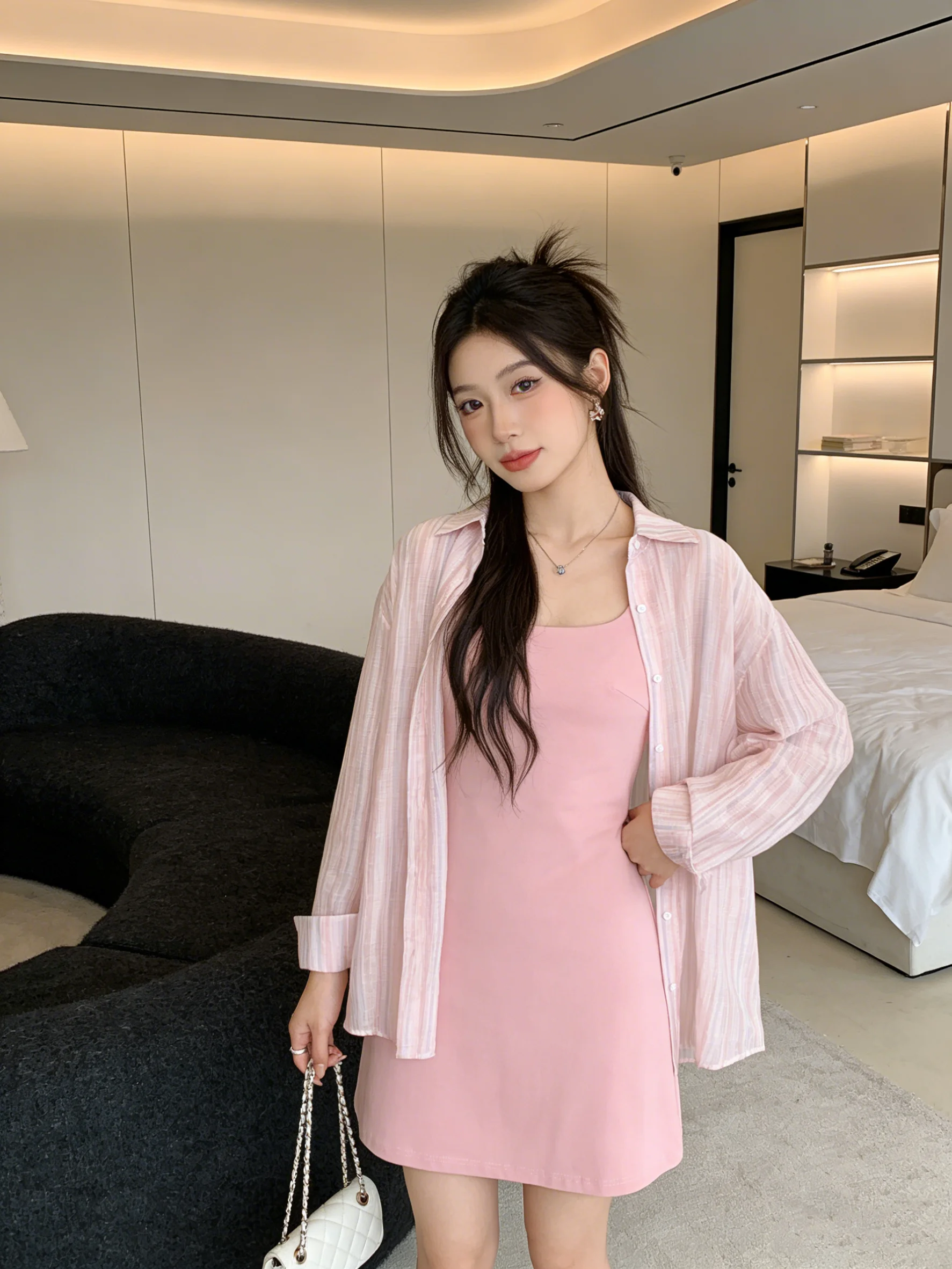 Pink Vest Dr with Chest Pad Loose Long Sve Women's Summer New Sle Two-Piece Set Korean Sle Faionable Breathable
Pink Vest Dr with Chest Pad Loose Long Sve Women's Summer New Sle Two-Piece Set Korean Sle Faionable Breathable