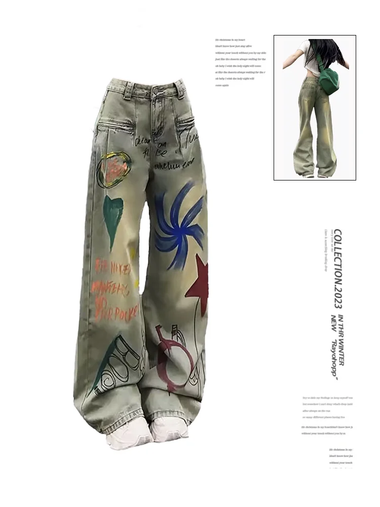 Women's Y2k Graffiti Jeans Harajuku Denim Trousers Aesthetic Streetwear Jean Pants Vintage Japanese 2000s Style Trashy Clothes
Women's Y2k Graffiti Jeans Harajuku Denim Trousers Aesthetic Streetwear Jean Pants Vintage Japanese 2000s Style Trashy Clothes