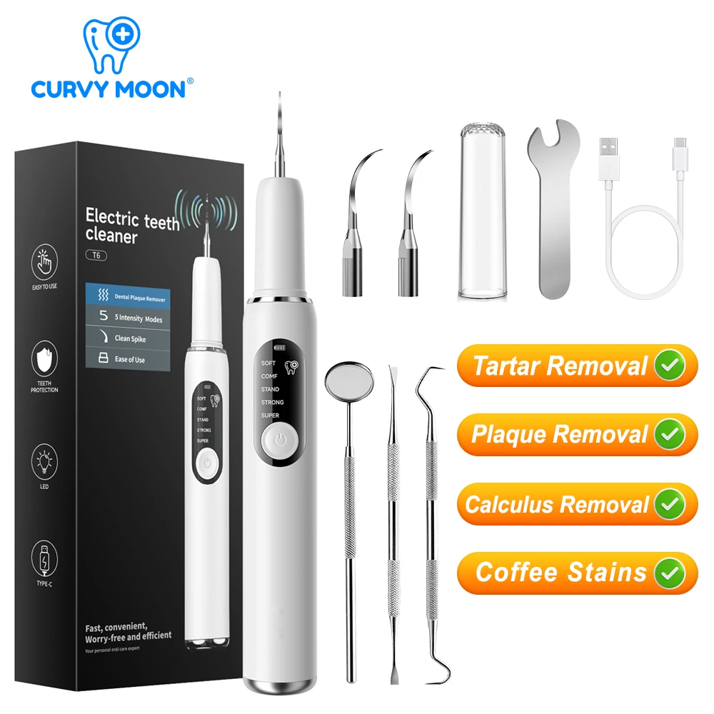 CURVY MOON Smart Electric Teeth Cleaner Ultrasonic Dental Scaler Tarter Calculus Stains Plaque Removal Teeth Whitening Tools
CURVY MOON Smart Electric Teeth Cleaner Ultrasonic Dental Scaler Tarter Calculus Stains Plaque Removal Teeth Whitening Tools