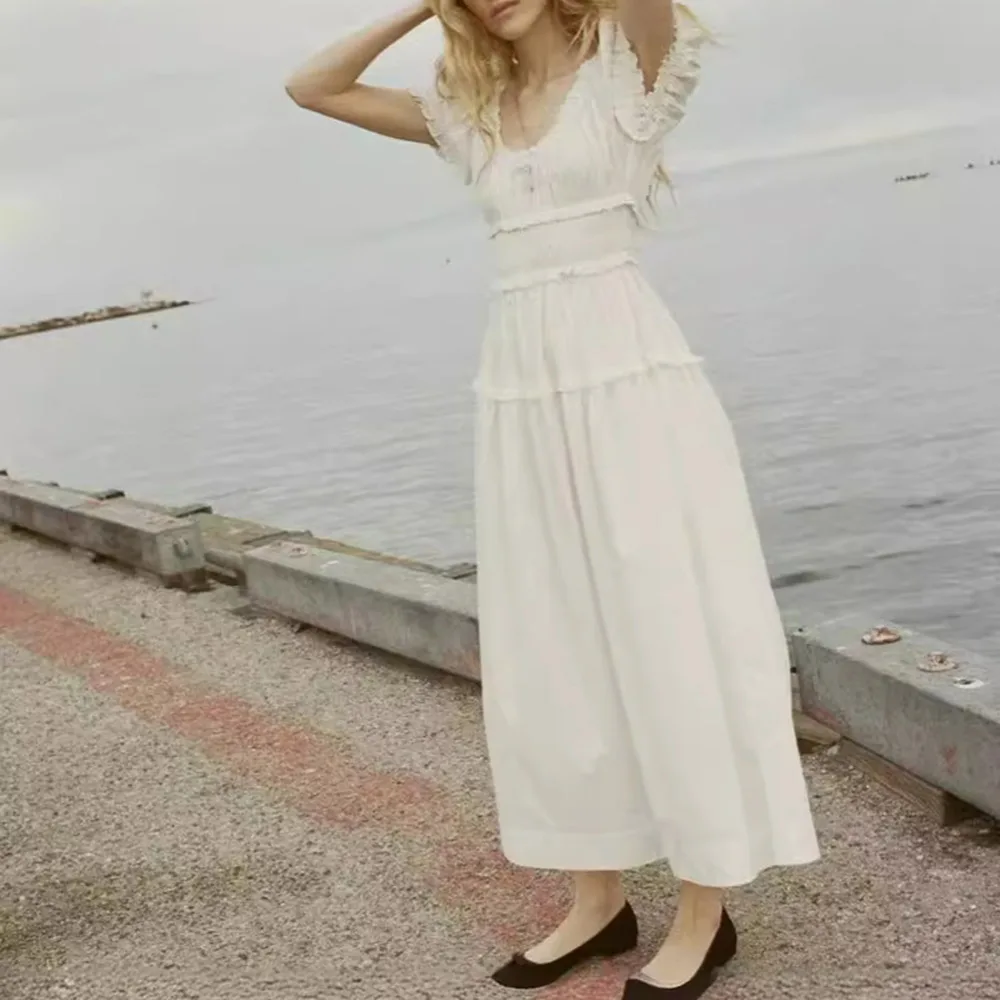 Women'S U Neck 24ss Summer New Skirt Vintage Solid Color Waist Thin Bubble Sleeve Mid-Length Dresses
Women'S U Neck 24ss Summer New Skirt Vintage Solid Color Waist Thin Bubble Sleeve Mid-Length Dresses