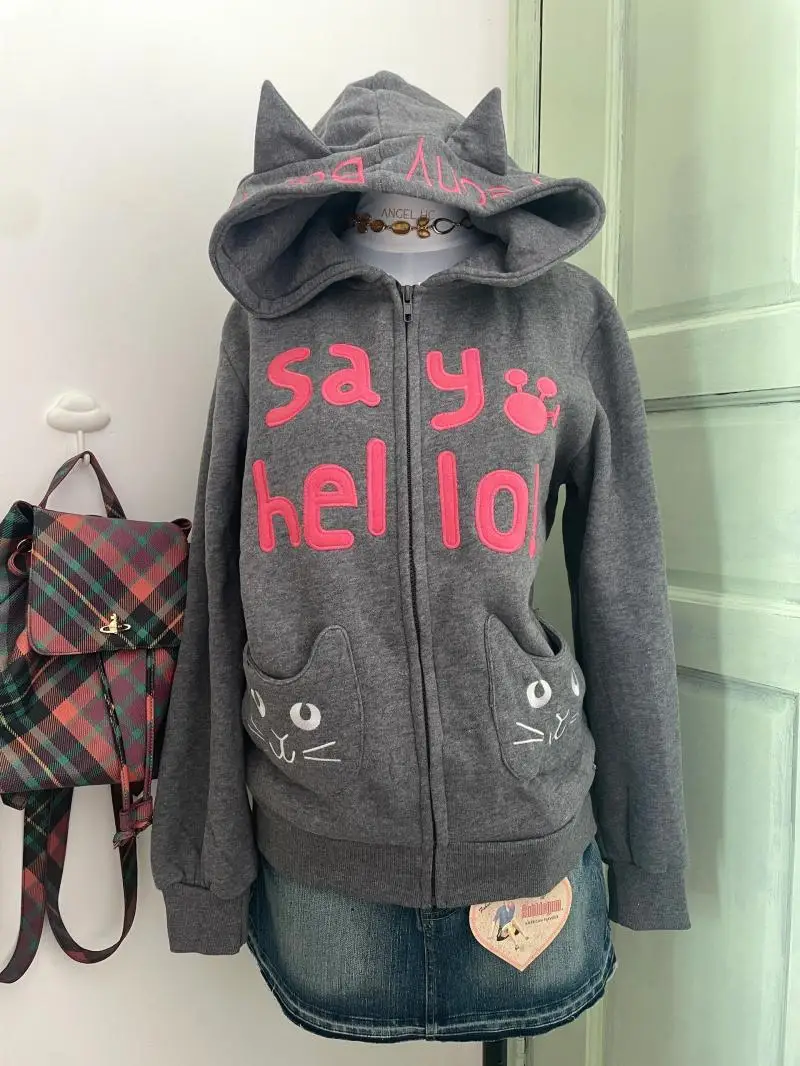 Korejpaa Harajuku Hoodies Jacket American Retro Embroidery Hooded Fleece Sweatshirt Women Zipper Cat Ear Autumn Y2k Clothes
Korejpaa Harajuku Hoodies Jacket American Retro Embroidery Hooded Fleece Sweatshirt Women Zipper Cat Ear Autumn Y2k Clothes