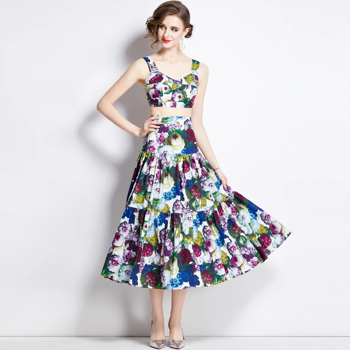 2024 Vintage Sleeveless Print Wrap Top Printed High-waisted Skirt with Chest Cotton Dress Set Dress for Women
2024 Vintage Sleeveless Print Wrap Top Printed High-waisted Skirt with Chest Cotton Dress Set Dress for Women
