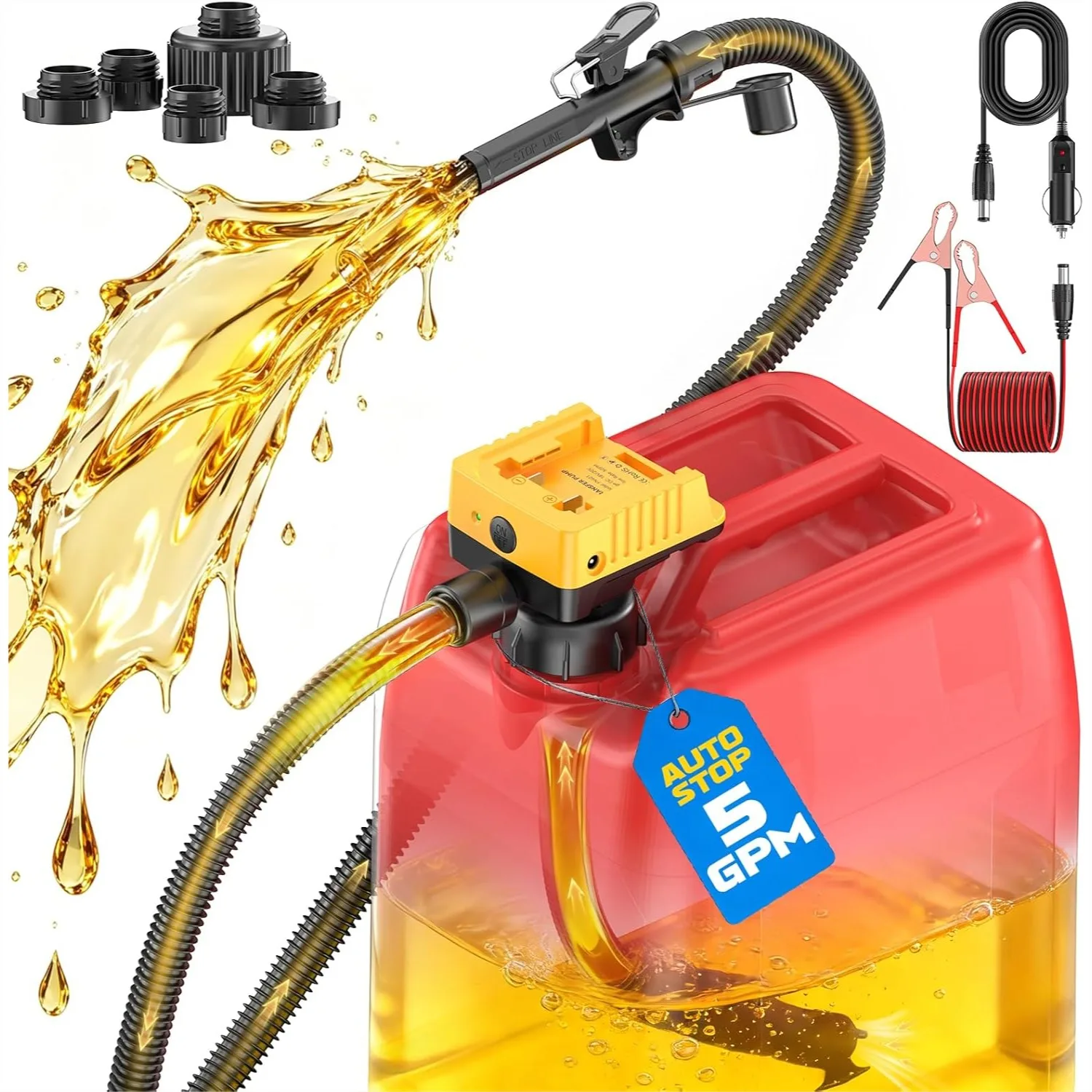 Cordless Fuel Transfer Pump 5 GPM with Auto Shut-Off & Beep Alert, for Gasoline/Diesel, 51" Hose & 5 Adapters, Compatible with
Cordless Fuel Transfer Pump 5 GPM with Auto Shut-Off & Beep Alert, for Gasoline/Diesel, 51" Hose & 5 Adapters, Compatible with
