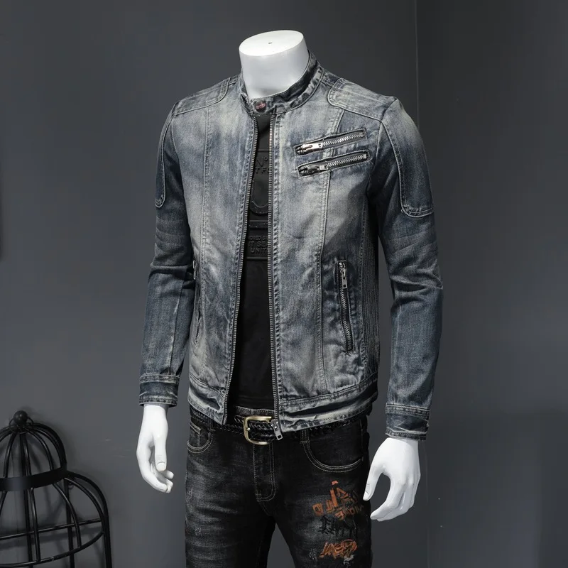 Denim Jacket Stand Men's Collar Harley Motorcycle Denim Autumn Winter Europe And The United States Fashion Slim-Fit Men's Coa
Denim Jacket Stand Men's Collar Harley Motorcycle Denim Autumn Winter Europe And The United States Fashion Slim-Fit Men's Coa
