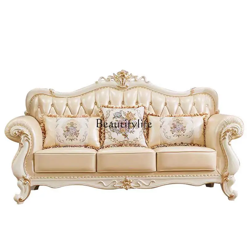 European leather sofa, living room combination double-sided carved French all-solid wood
European leather sofa, living room combination double-sided carved French all-solid wood