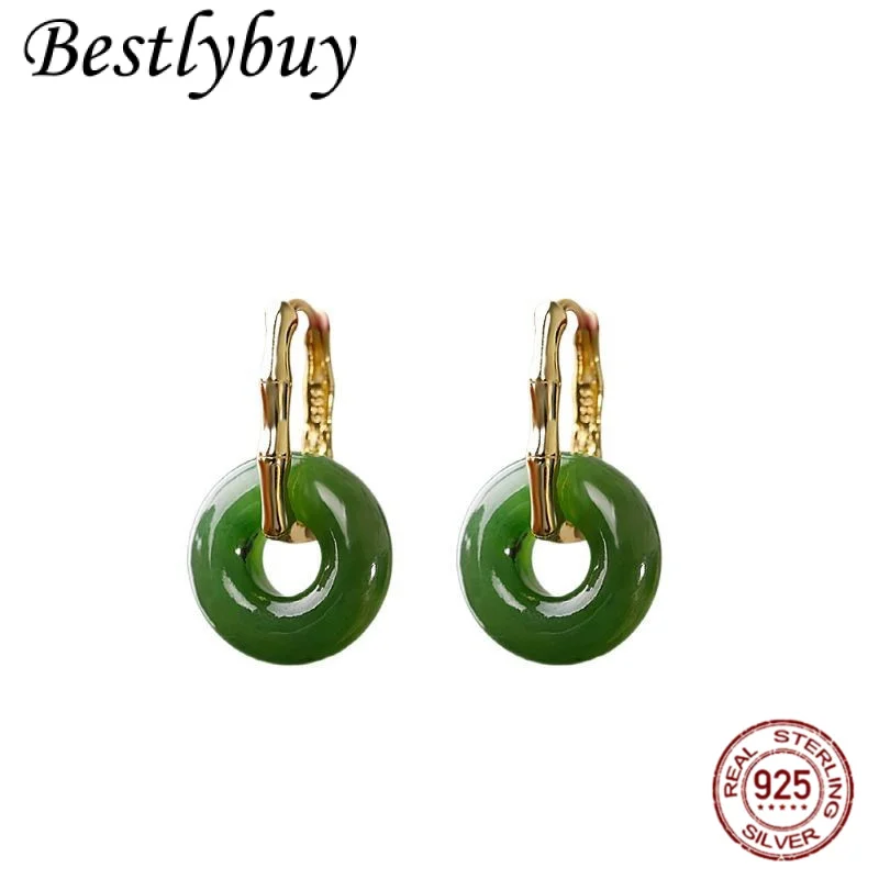 S925 Silver Inlaid Hetian Jade Bamboo Knot Temperament Ear Ring Women's Fashion Simple Jewelry
S925 Silver Inlaid Hetian Jade Bamboo Knot Temperament Ear Ring Women's Fashion Simple Jewelry