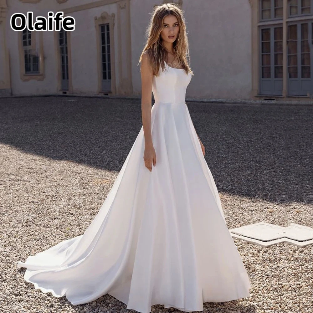 Olaife Simple Satin Wedding Dress A Line Sleeveless Long Sweep Backless Boat Neck Formal For Party Dresses Vestidos De Novia
Olaife Simple Satin Wedding Dress A Line Sleeveless Long Sweep Backless Boat Neck Formal For Party Dresses Vestidos De Novia