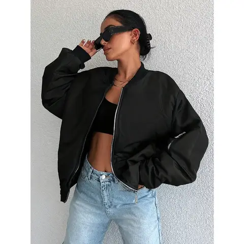 Printemps automne femmes Zip sweats vestes hauts mode basique Bomber veste Streetwear à manches longues manteau femme solide vêtements d'extérieur