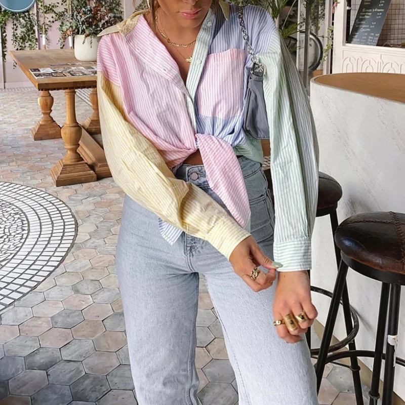 Women Long Sleeves Fashion Casual Chic Summer Buttons Tops 2024 Striped Patchwork Lady Loose Multicolor Boyfriend Style T-shirts
Women Long Sleeves Fashion Casual Chic Summer Buttons Tops 2024 Striped Patchwork Lady Loose Multicolor Boyfriend Style T-shirts