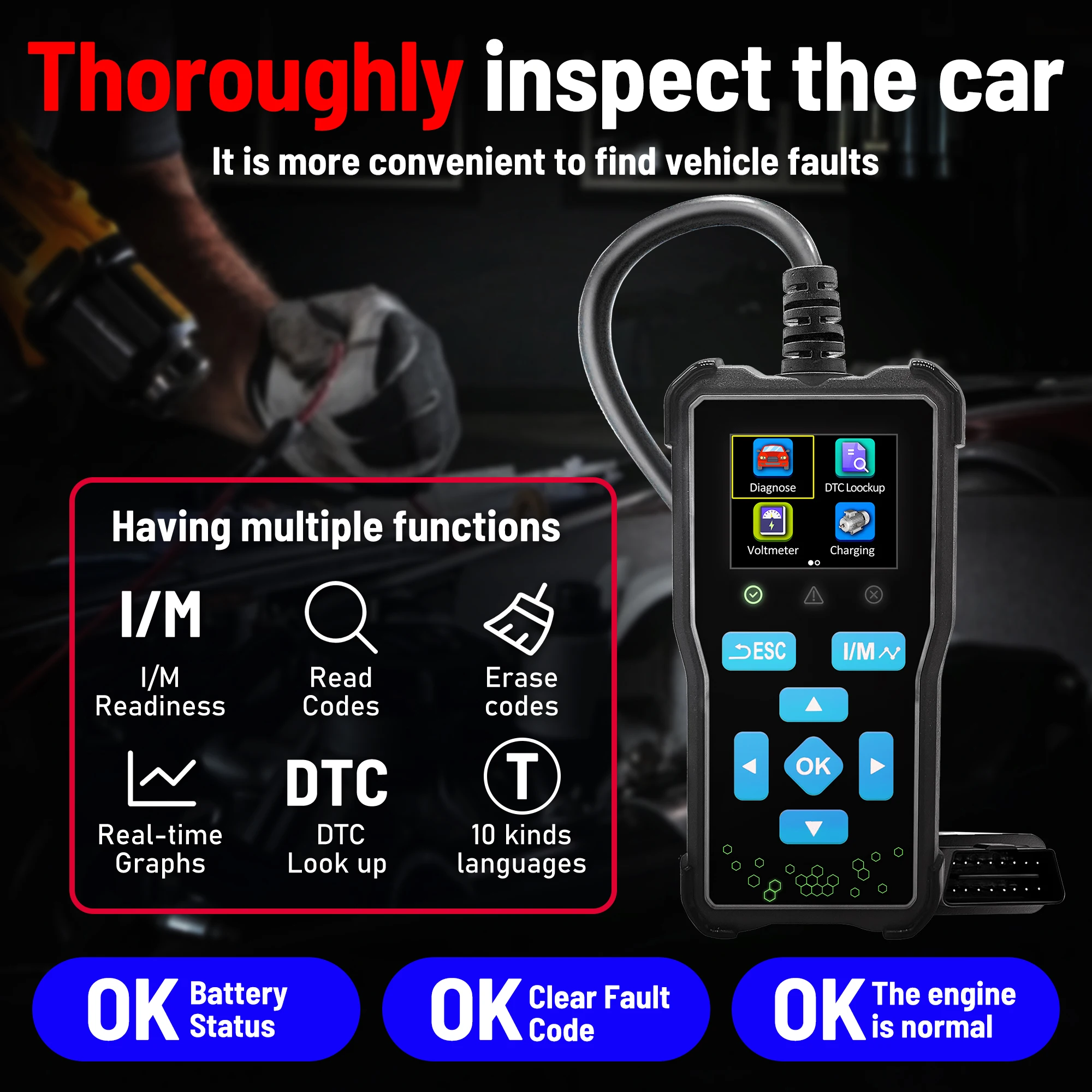 Universal OBD2 Scanner Car Engine Fault Code Reader Professional OBDII Diagnostic Tool with Erase Codes Battery Status Check Mul
Universal OBD2 Scanner Car Engine Fault Code Reader Professional OBDII Diagnostic Tool with Erase Codes Battery Status Check Mul