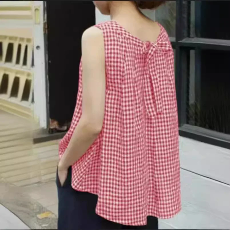 Summer Women's Plaid Vest O-neck Bow Loose Fashion Top Sweet Casual Street Versatile Pink Tank Top Women
Summer Women's Plaid Vest O-neck Bow Loose Fashion Top Sweet Casual Street Versatile Pink Tank Top Women