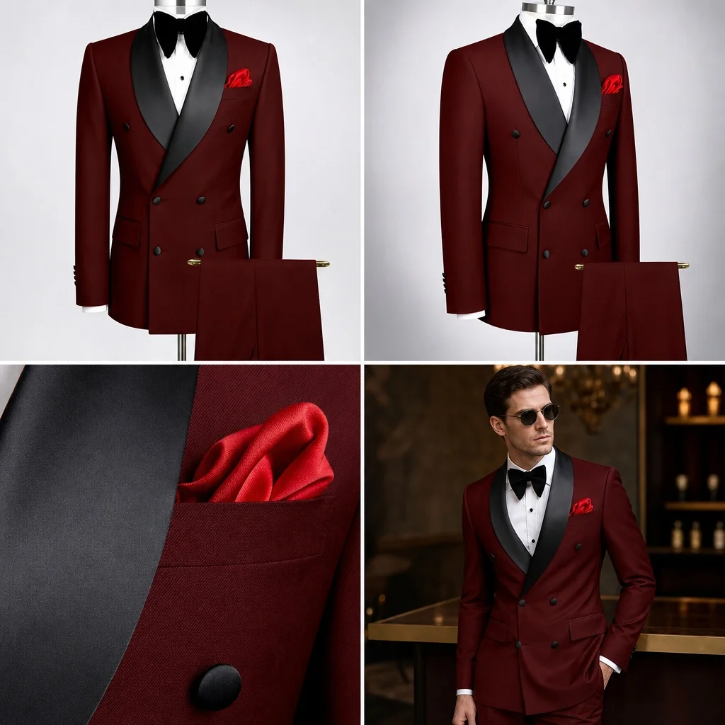 2 Pieces Men Suit Burgundy Double Button With Black Lapel For Wedding Groom Business Birthday Banquet Work Suit Jacket And Pants
2 Pieces Men Suit Burgundy Double Button With Black Lapel For Wedding Groom Business Birthday Banquet Work Suit Jacket And Pants