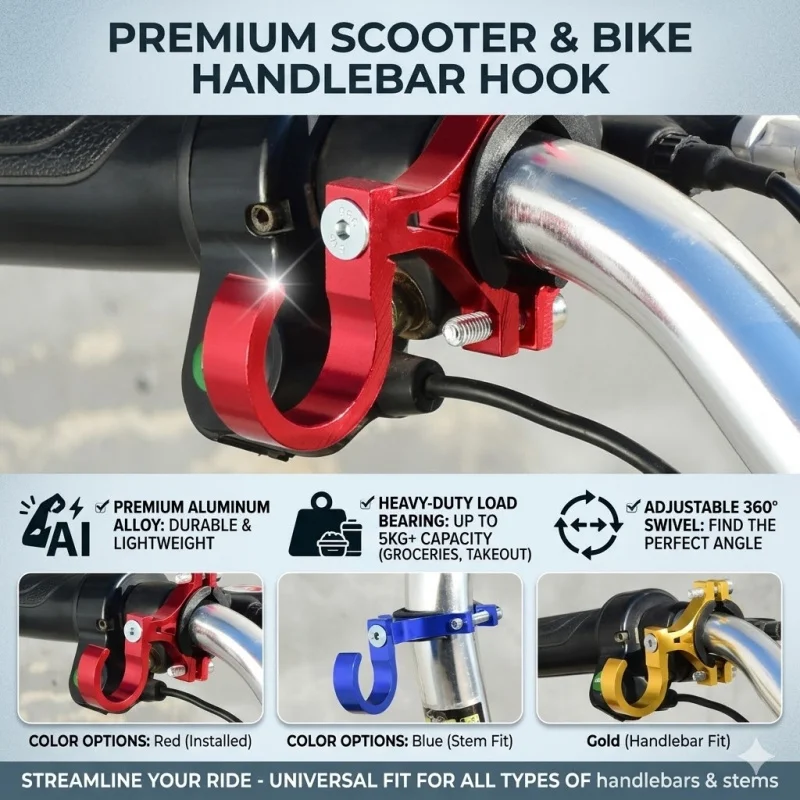 Universal Aluminum Handlebar Hook Motorcycle E-Bike Scooter Cargo Bag Holder
Universal Aluminum Handlebar Hook Motorcycle E-Bike Scooter Cargo Bag Holder