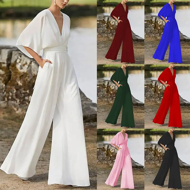 Women's High Waist Deep V Ne Jumpsuit Long Leg Wide Leg Dring Gown Faionable Ele Suit Polyester Fabric
Women's High Waist Deep V Ne Jumpsuit Long Leg Wide Leg Dring Gown Faionable Ele Suit Polyester Fabric