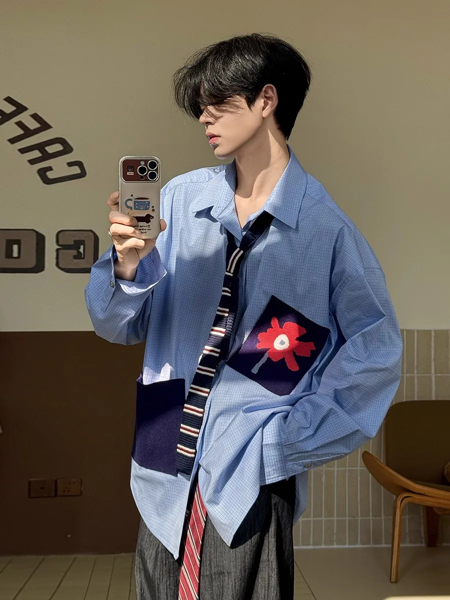 Loose Men's Blue Plaid irt Autumn Fun Patchwork Stand Fit Long Sve Artistic Sle Polyester Cotton Blend Casual Top
Loose Men's Blue Plaid irt Autumn Fun Patchwork Stand Fit Long Sve Artistic Sle Polyester Cotton Blend Casual Top
