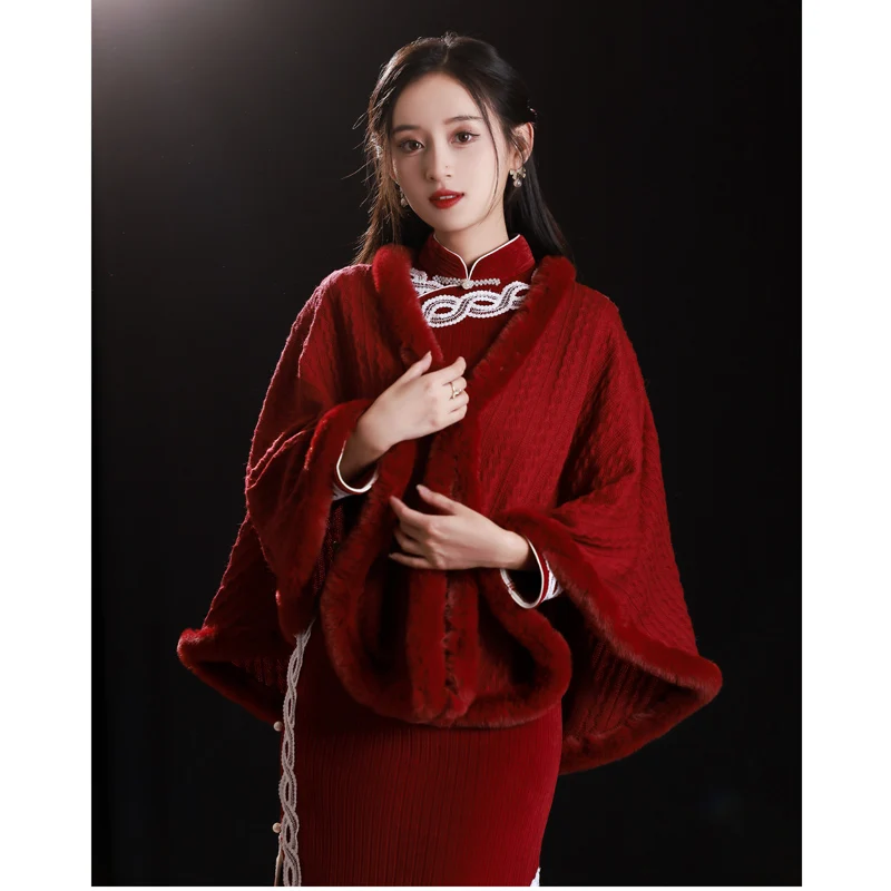 Red Thiened Fur awl Qipao Women's Outerwear Winter Wedding Dr Accory Warm Beverage Serving Gown Vintage Sle
Red Thiened Fur awl Qipao Women's Outerwear Winter Wedding Dr Accory Warm Beverage Serving Gown Vintage Sle