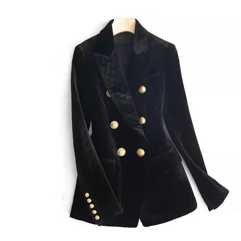 Spring New Velvet Black Cotton Suit Double Row Metal Button Women's Warm Blazers Jacket
Spring New Velvet Black Cotton Suit Double Row Metal Button Women's Warm Blazers Jacket