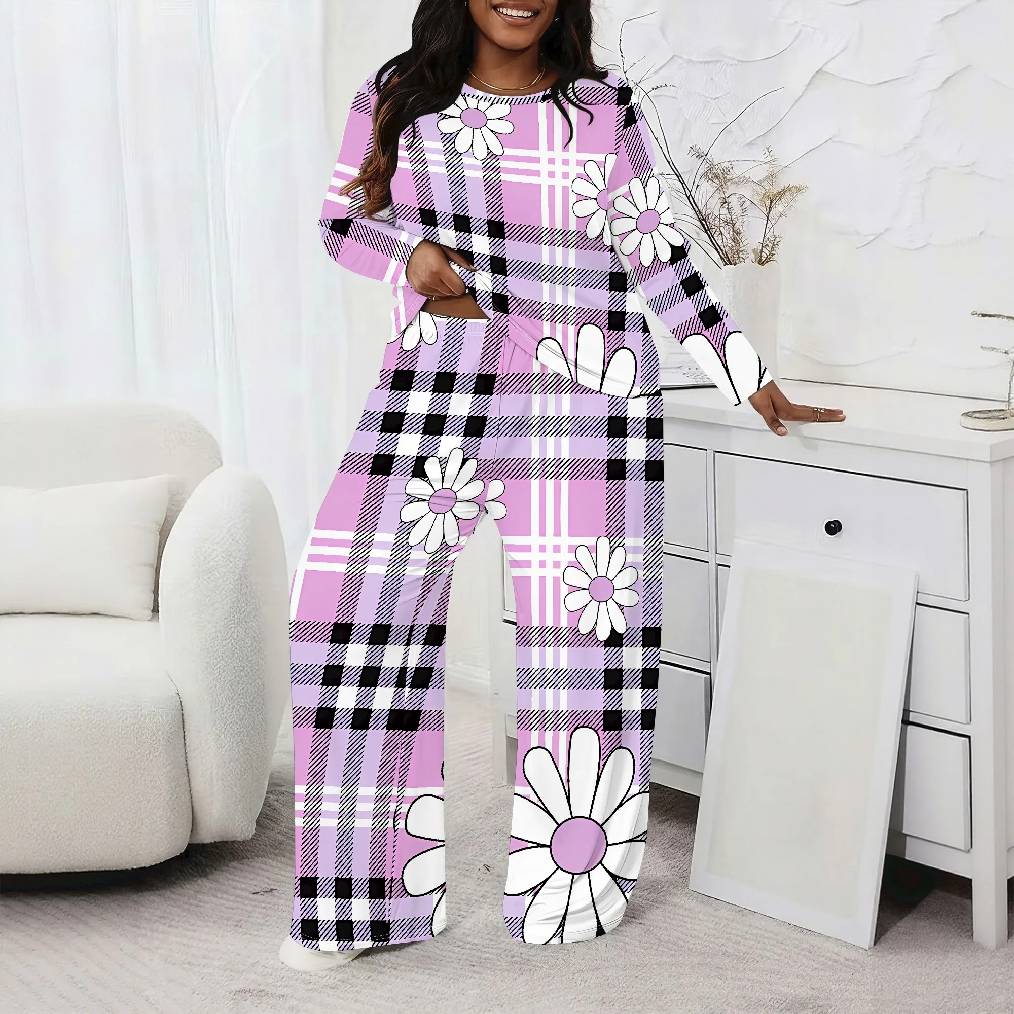 Plus size Women two-piece set with 3D geometric print casual loose round neck long sleeved two-piece set (pocket)
Plus size Women two-piece set with 3D geometric print casual loose round neck long sleeved two-piece set (pocket)