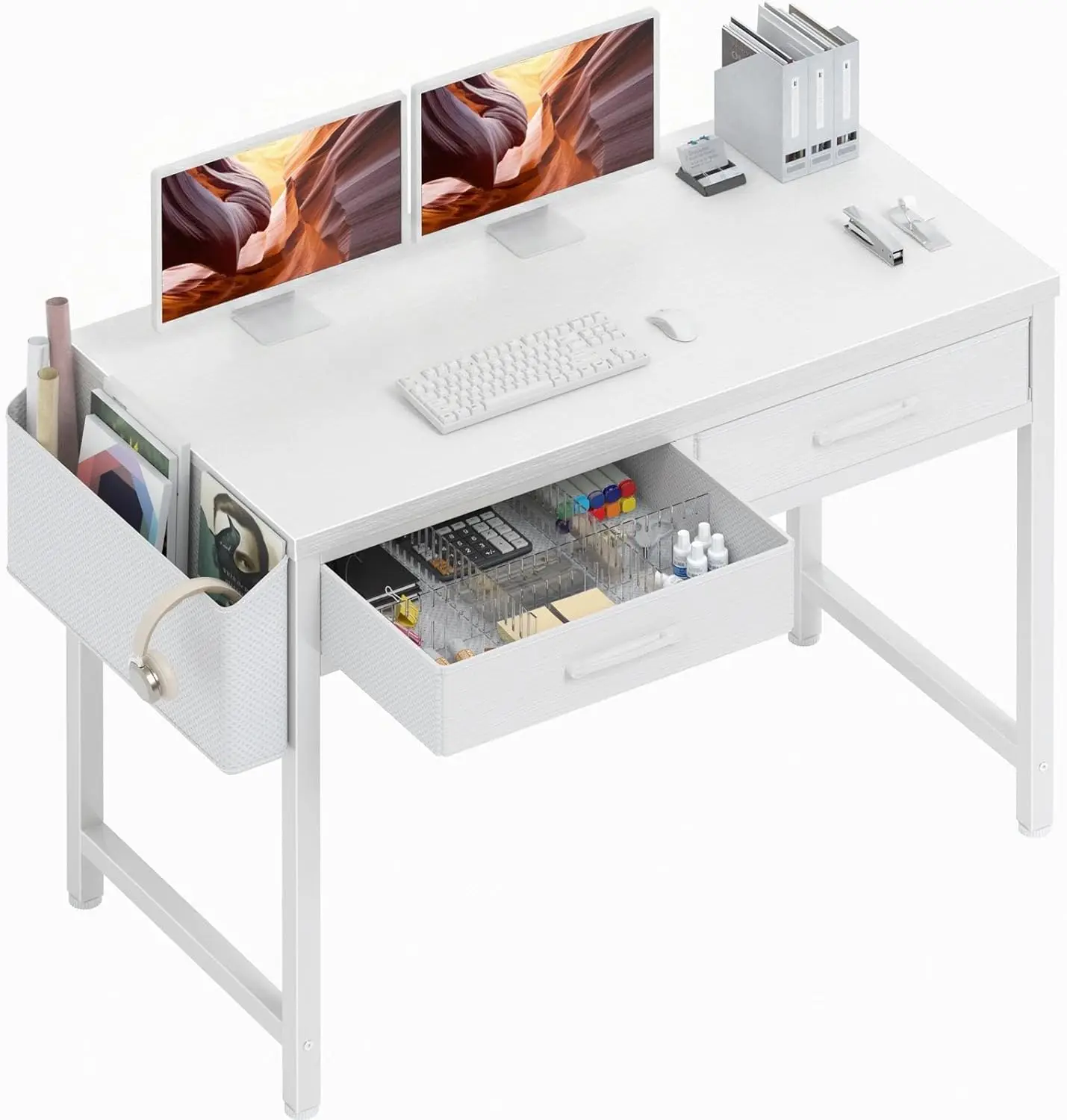 39" White Desk with Drawers - Small Computer Desk for Bedroom, Home Office, Study, Vanity
39" White Desk with Drawers - Small Computer Desk for Bedroom, Home Office, Study, Vanity