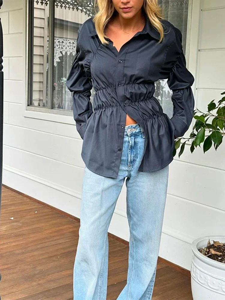 Fashion casual single-breasted solid color lapel blouse Women's elegant long-sleeved pleated Slim Shirt 2024 New Autumn Women's
Fashion casual single-breasted solid color lapel blouse Women's elegant long-sleeved pleated Slim Shirt 2024 New Autumn Women's