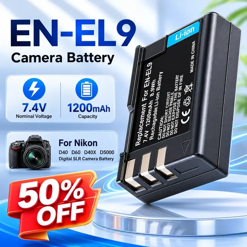EN-EL9 7.4V 1200mAh Li-ion Battery for Nikon D40 D60 D40X D5000 Digital SLR Camera Battery Pack Rechargeable Li-ion Digital
EN-EL9 7.4V 1200mAh Li-ion Battery for Nikon D40 D60 D40X D5000 Digital SLR Camera Battery Pack Rechargeable Li-ion Digital