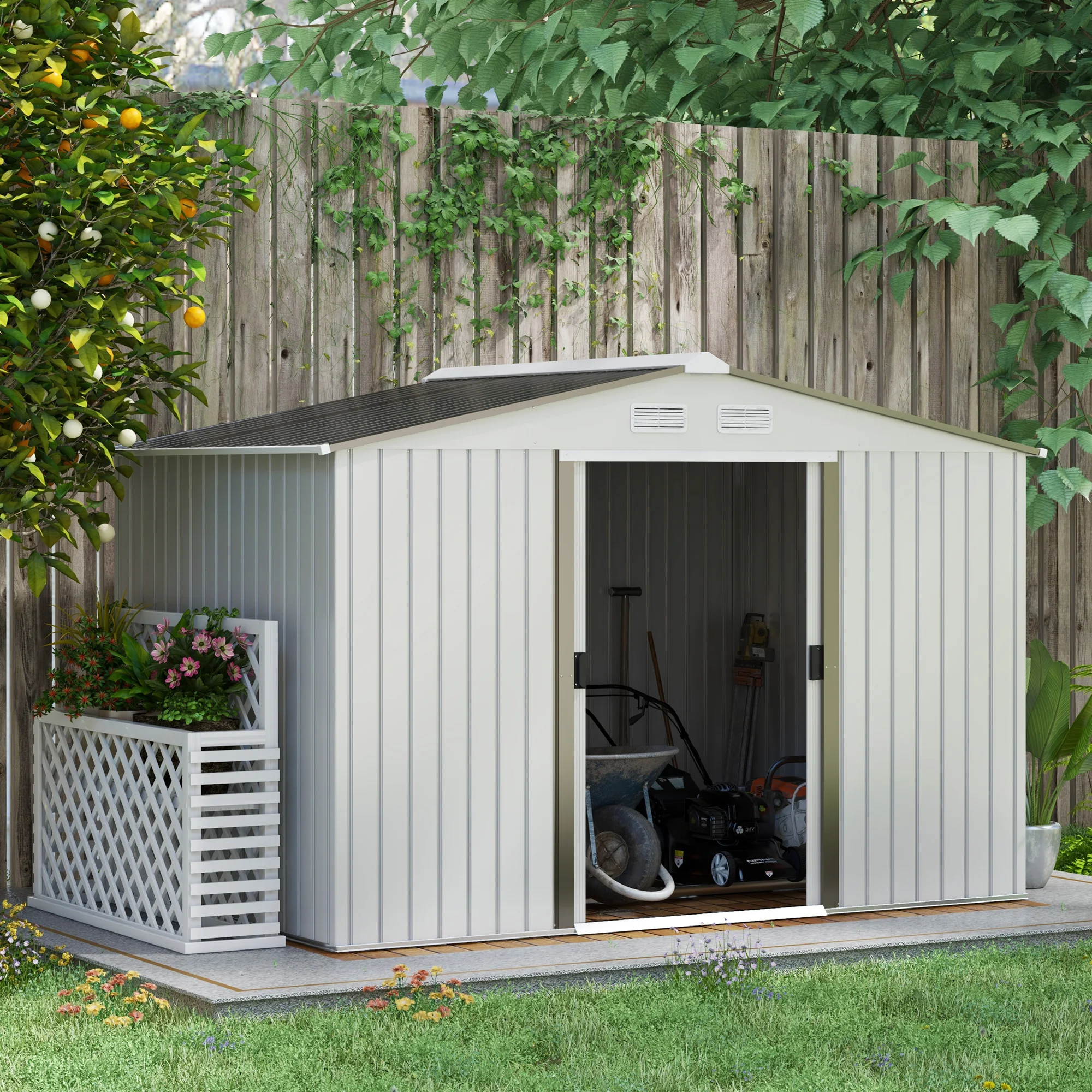 9'X6' Steel Outdoor Utility Storage Tool Shed Kit for Backyard Garden Silver
9'X6' Steel Outdoor Utility Storage Tool Shed Kit for Backyard Garden Silver