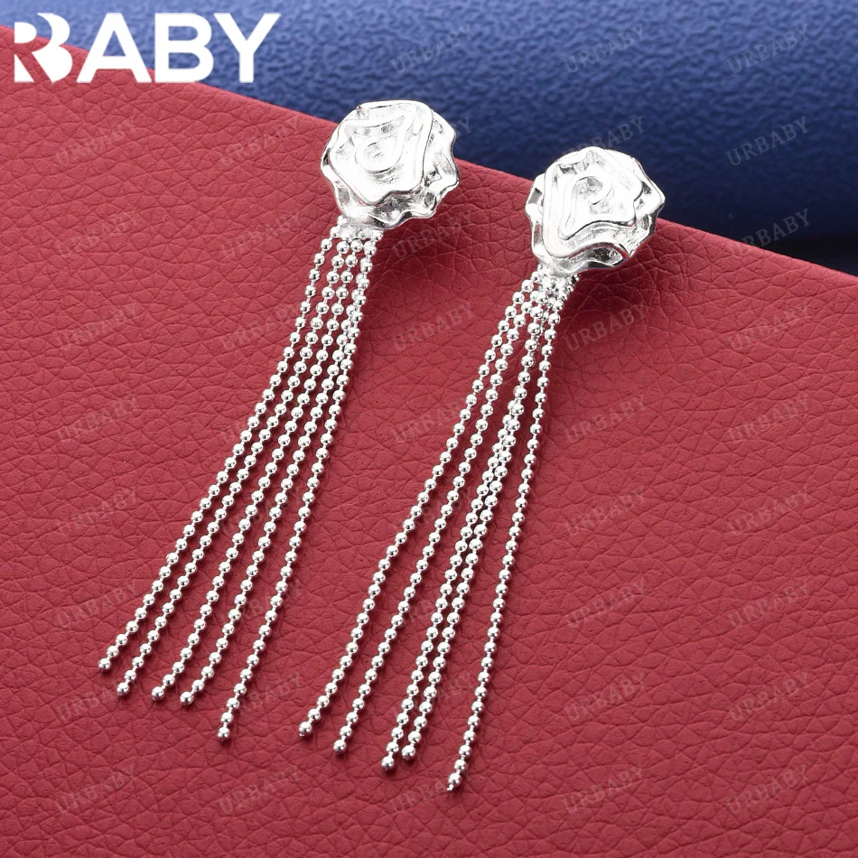 URBABY 925 Sterling Silver Rose Tassel Drop Earrings For Woman Wedding Engagement Party Fashion Charms Jewelry Free Shipping
URBABY 925 Sterling Silver Rose Tassel Drop Earrings For Woman Wedding Engagement Party Fashion Charms Jewelry Free Shipping