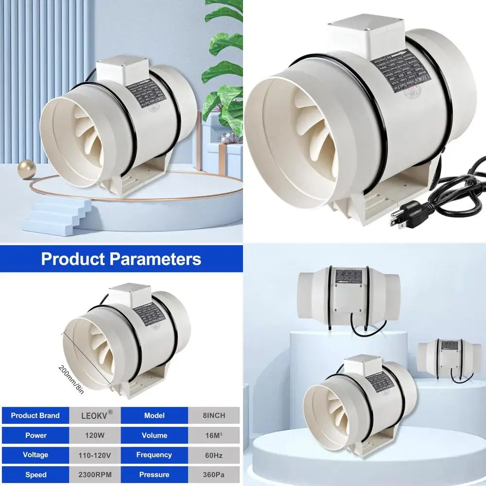 8 Inch High-Efficiency Inline Duct Fan for Bathroom, Kitchen, Grow Tent, and Hydroponics Systems
8 Inch High-Efficiency Inline Duct Fan for Bathroom, Kitchen, Grow Tent, and Hydroponics Systems