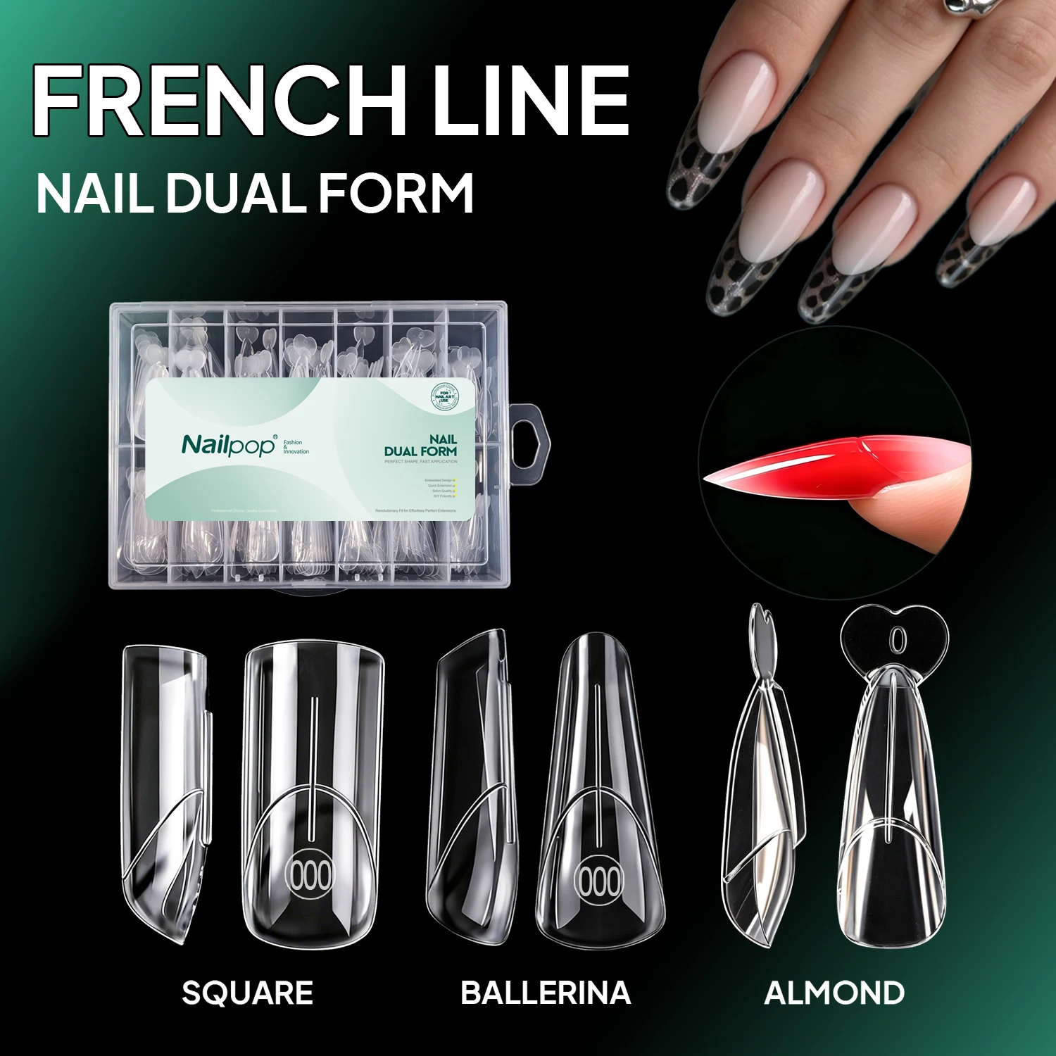 Nailpop Almond French Line Nail Forms System Clear Acrylic Square Ballet Shape Nail Extension Professional Dual Mold Salon 140pc
Nailpop Almond French Line Nail Forms System Clear Acrylic Square Ballet Shape Nail Extension Professional Dual Mold Salon 140pc