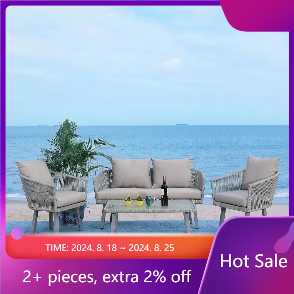 Outdoor Collection Wicker Cushion 4-Piece Rope Patio Backyard Living Set Grey/Grey Outdoor Garden Furniture Sets Table Chair
Outdoor Collection Wicker Cushion 4-Piece Rope Patio Backyard Living Set Grey/Grey Outdoor Garden Furniture Sets Table Chair