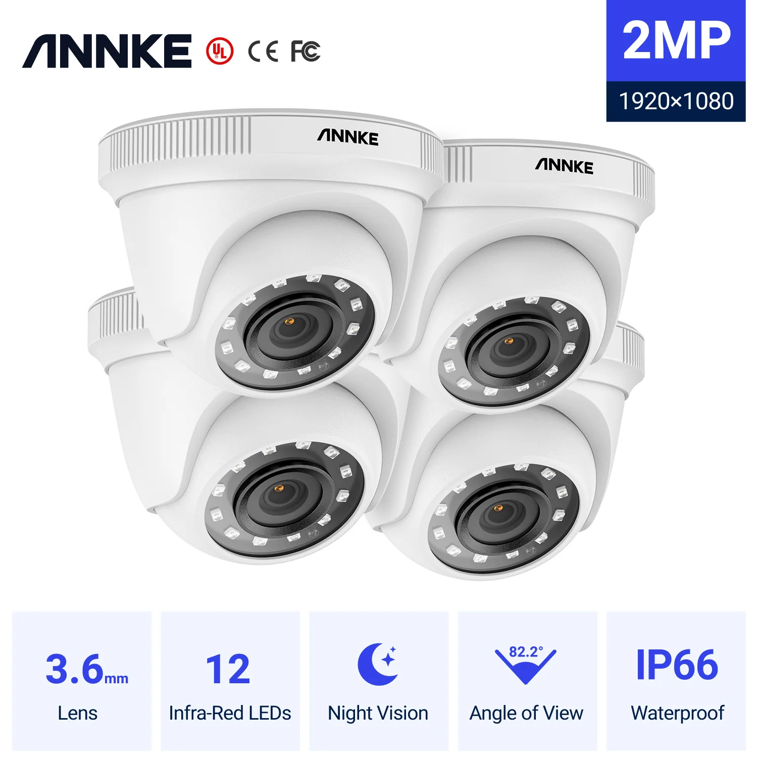 ANNKE 2pcs 2MP 1080P HD Security Surveillance System Camera IR-Cut Night Vision Audio Recording Waterproof Housing Camera Kit
ANNKE 2pcs 2MP 1080P HD Security Surveillance System Camera IR-Cut Night Vision Audio Recording Waterproof Housing Camera Kit