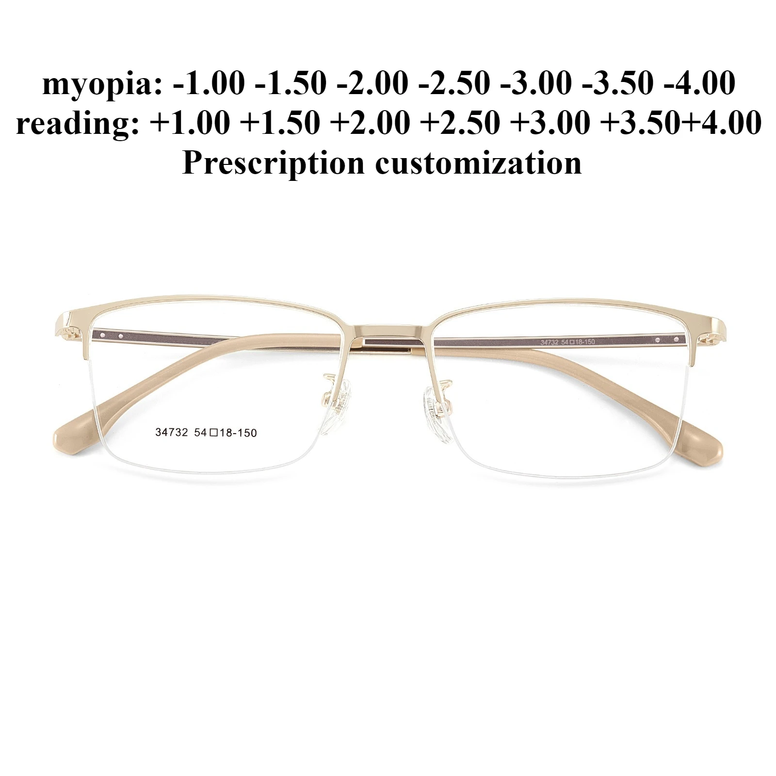 54mm Men Ultra Light Half Frame Rectangular Myopia Glasses Custom Anti Blue Light Reading Eyeglasses +1.50 +2.00
54mm Men Ultra Light Half Frame Rectangular Myopia Glasses Custom Anti Blue Light Reading Eyeglasses +1.50 +2.00
