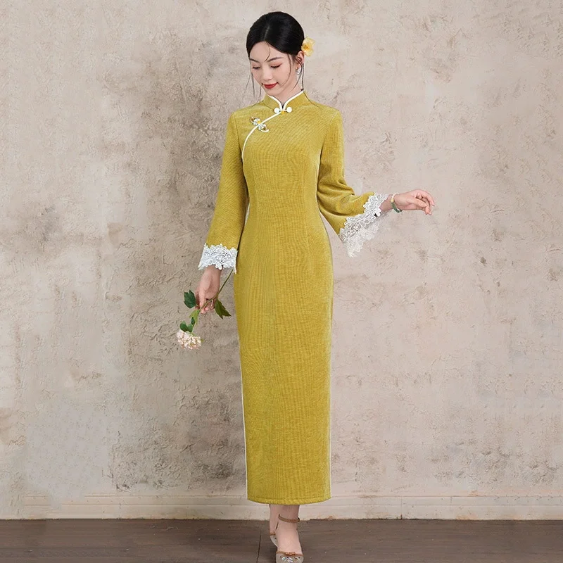 Желтый перевернутый Cheongsam с большими рукавами в китайском стиле, длинный осенний Cheongsam с длинными рукавами, новинка 2025, женское облегающее зимнее Ципао в стиле ретро
Желтый перевернутый Cheongsam с большими рукавами в китайском стиле, длинный осенний Cheongsam с длинными рукавами, новинка 2025, женское облегающее зимнее Ципао в стиле ретро