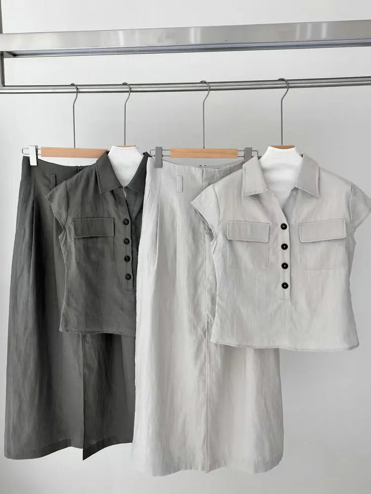 2025 Spring/Summer 100 Linen suit Light Luxury Fashion Short Sleeve Top with Midi Skirt
2025 Spring/Summer 100 Linen suit Light Luxury Fashion Short Sleeve Top with Midi Skirt