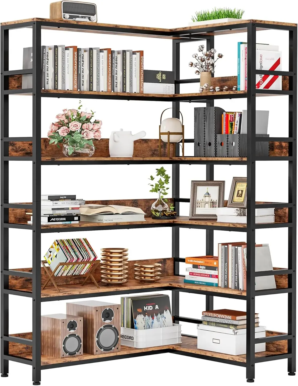 Corner Bookshelf 6 Tiers, Industrial Corner Bookcase with Baffles Etagere, L Shaped Bookshelves with Metal Frame, Corner Shelf S
Corner Bookshelf 6 Tiers, Industrial Corner Bookcase with Baffles Etagere, L Shaped Bookshelves with Metal Frame, Corner Shelf S