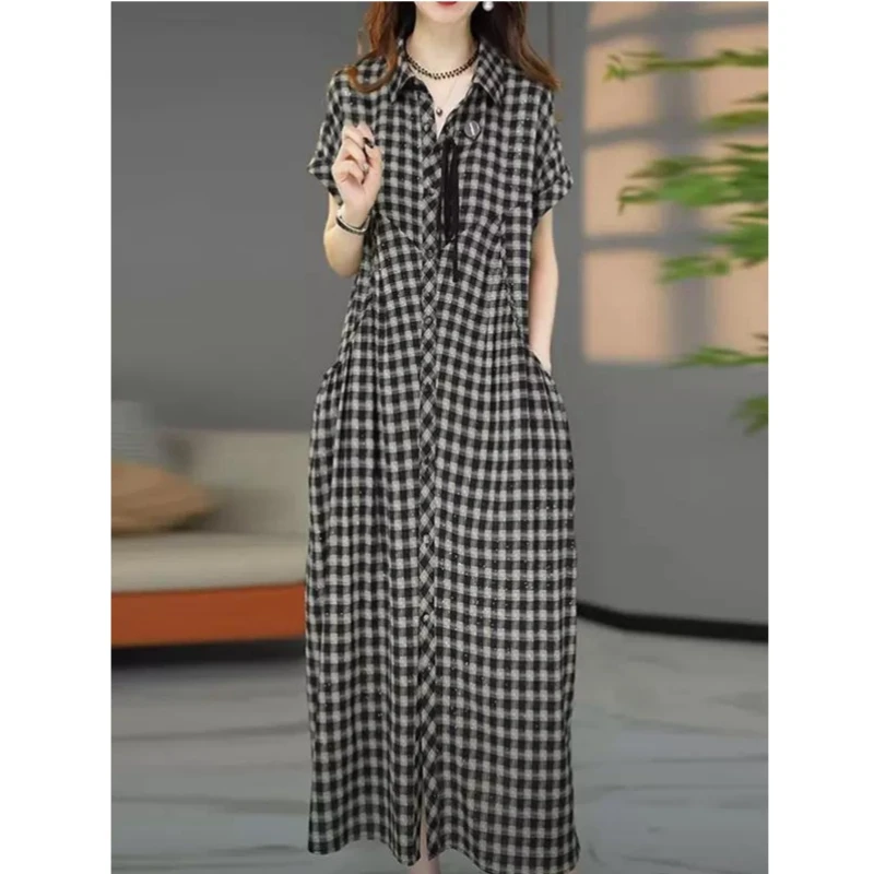 Mid-Length Plaid A-Line Dress Collar Oversize Women's Summer Fashion Commute Style High Waist Pocket Detail
Mid-Length Plaid A-Line Dress Collar Oversize Women's Summer Fashion Commute Style High Waist Pocket Detail