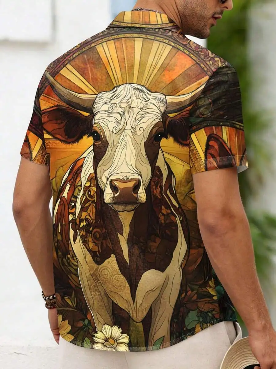 Short Sleeve Button Down Shirt With Stained Glass Bull Art Mens Casual Hawaiian Shirt
Short Sleeve Button Down Shirt With Stained Glass Bull Art Mens Casual Hawaiian Shirt