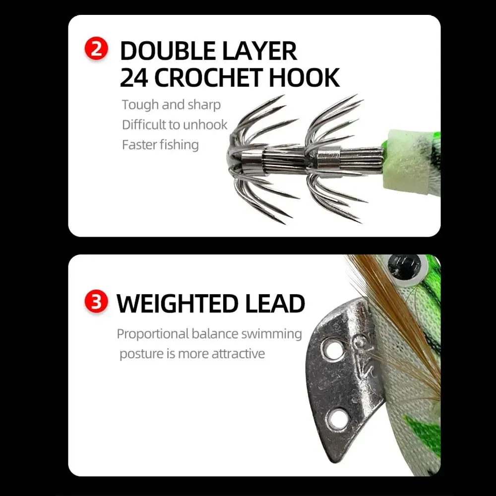 5Pcs Glow in The Dark Luminous Squid Fishing Lure 3D Eyes Durable Wooden Shrimp Bait Soft-footed Double-Layer Hook
5Pcs Glow in The Dark Luminous Squid Fishing Lure 3D Eyes Durable Wooden Shrimp Bait Soft-footed Double-Layer Hook