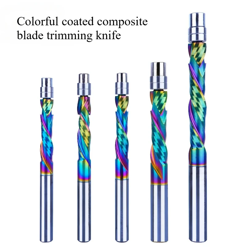DLC Coated Solid Hard Alloy Bearing Guide Milling Cutter with 2 Grooves and Spiral Leveling,6MM 8MM Handle Woodworking End Mill
DLC Coated Solid Hard Alloy Bearing Guide Milling Cutter with 2 Grooves and Spiral Leveling,6MM 8MM Handle Woodworking End Mill